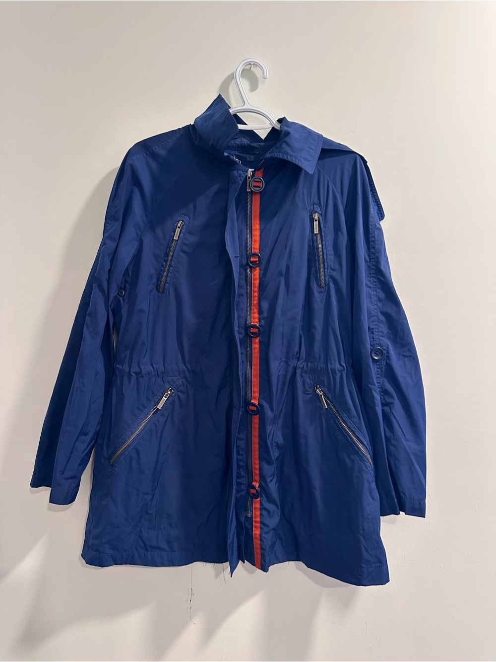London Fog Navy Rain Jacket with Orange Center Trim